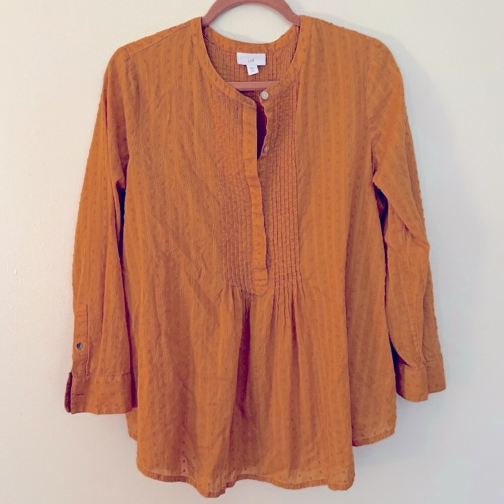 J Jill 100% Cotton Mustard Yellow Swiss Dot Popover Tunic Top Sz M (Petite)